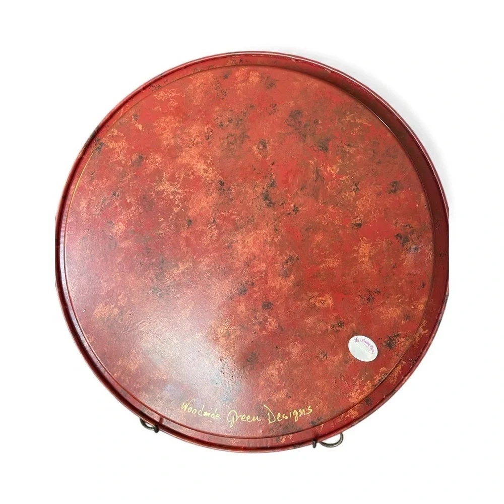 Vintage tole metal serving tray, hunting scenes, 1950-1960, hand painted